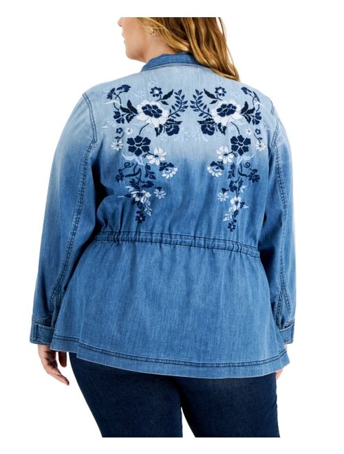 STYLE & CO Plus Size Embroidered Utility Denim Jacket, Created for Macy's