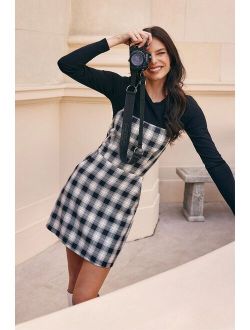 Sweetest Memory Black Plaid Lace-Up Mini Dress With Pockets