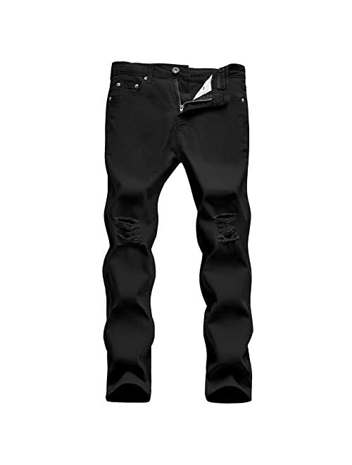 WULFUL Boy's Skinny Fit Ripped Destroyed Distressed Slim Stretch Jeans Pants