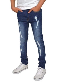 SK-1 Apparel Boys/Kids Super Skinny Stretch Ripped Distressed/Plain Faded Jeans