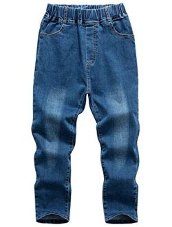 WIYOSHY Boys' Blue Denim Jeans Elastic Waist Cotton Pants for Kids