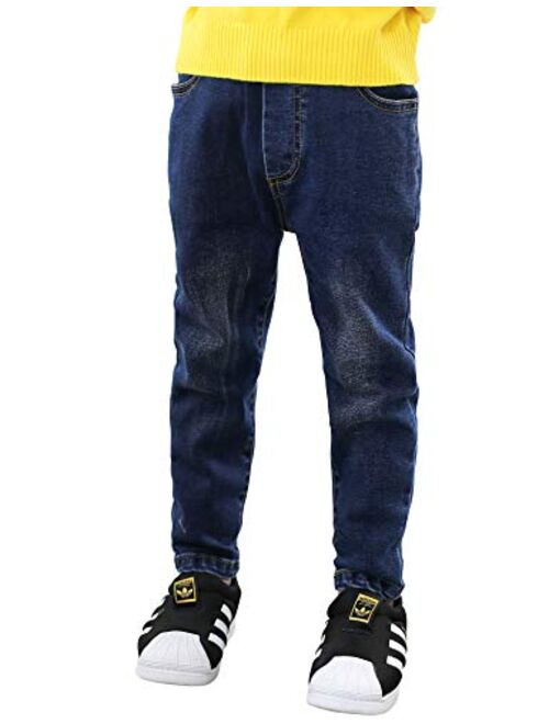 WIYOSHY Boys' Blue Denim Jeans Elastic Waist Cotton Pants for Kids