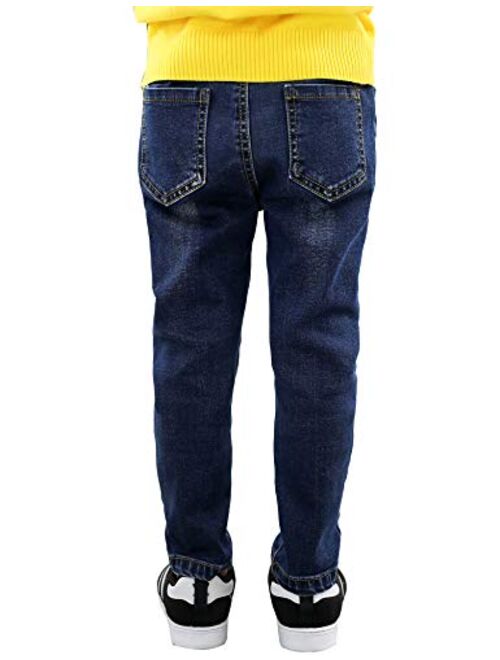 WIYOSHY Boys' Blue Denim Jeans Elastic Waist Cotton Pants for Kids