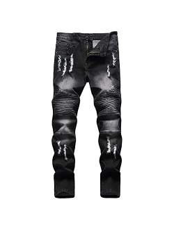 JLLDS LKMQA Boy's Ripped Distressed Moto Biker Skinny Fit Stretch Slim Denim Pants Jeans