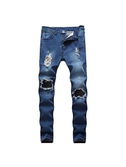 Saodifenxiang Boy's Skinny Fit Ripped Distressed Destroyed Stretch Fashion Denim Jeans Pants