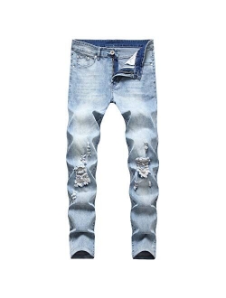 Saodifenxiang Boy's Skinny Fit Ripped Distressed Destroyed Stretch Fashion Denim Jeans Pants