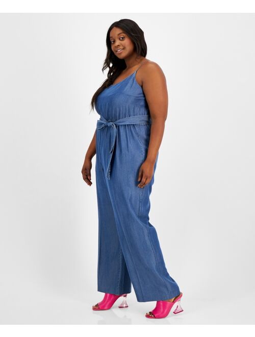 Bar III Plus Size Denim Jumpsuit, Created for Macy's