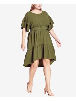 Trendy Plus Size Belted Swish Dress