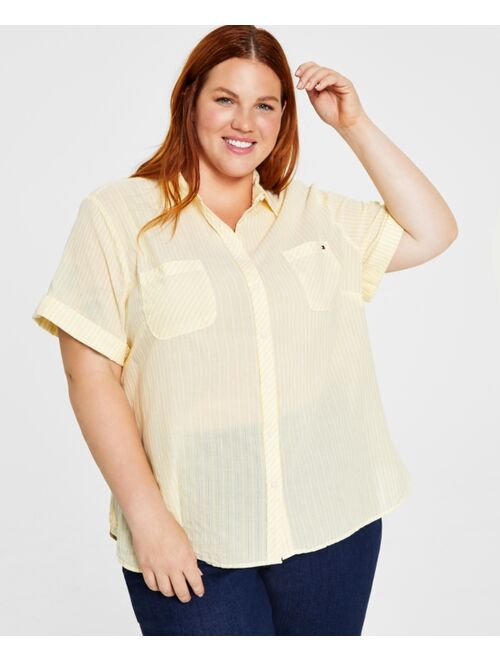 Tommy Hilfiger Plus Size Dobby Stripe Camp Shirt