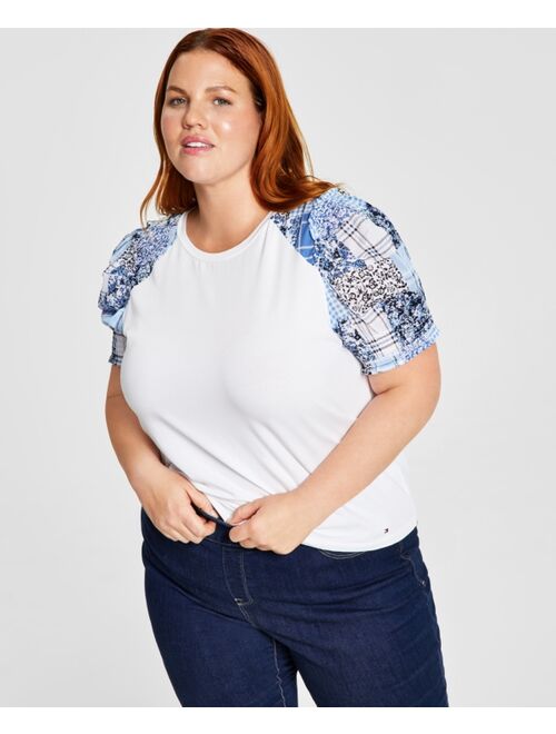 Tommy Hilfiger Plus Size Mixed-Media Top