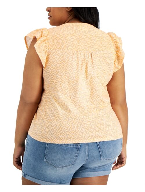 STYLE & CO Plus Size Cotton Flutter-Sleeve Top, Created for Macy's