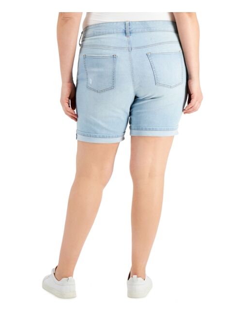 STYLE & CO Plus Size Double Button Bermuda Jean Shorts, Created for Macy's