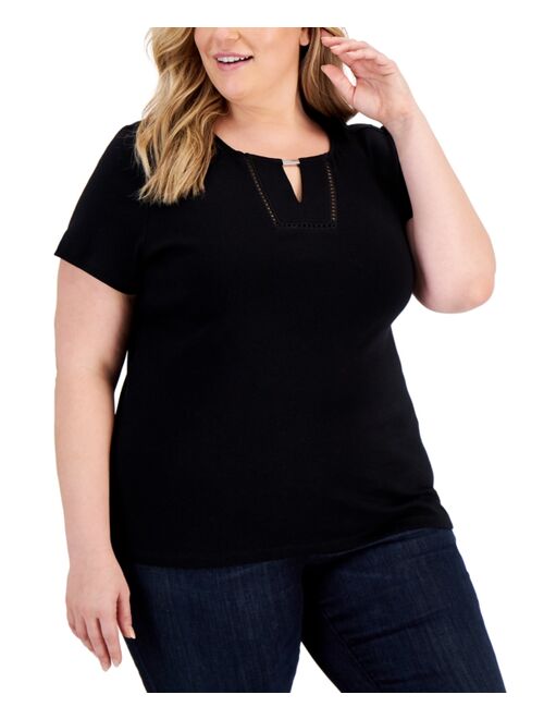 KAREN SCOTT Plus Size Cotton Embellished Top, Created for Macy's