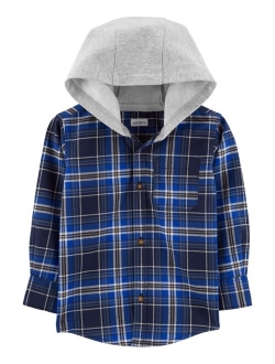 Toddler Boys Plaid Button-Front Hooded Shirt