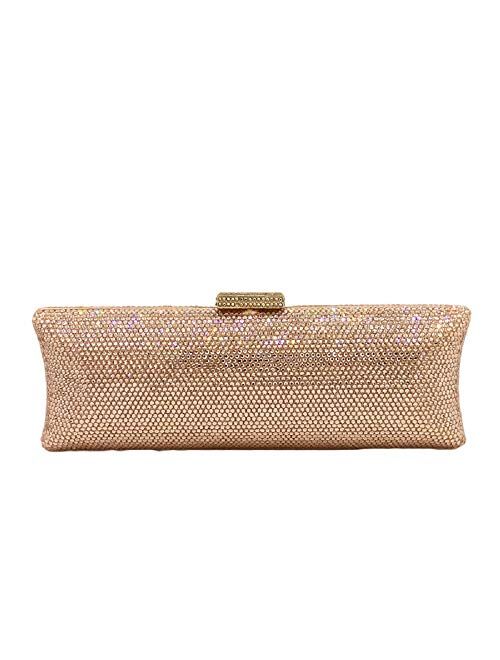 Boutique De FGG Dazzling Long Rhinestone Evening Bags and Clutches for Women Formal Gathering Party Crystal Clutch Purse