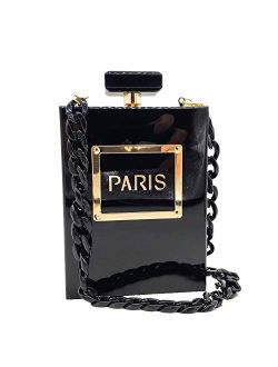 Black Paris Perfume Shape Women Acrylic Box Clutch Evening Bags Party Purses Cocktail Handbags