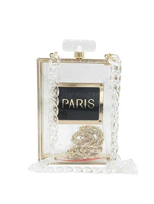 Boutique De FGG Black Paris Perfume Shape Women Acrylic Box Clutch Evening Bags Party Purses Cocktail Handbags