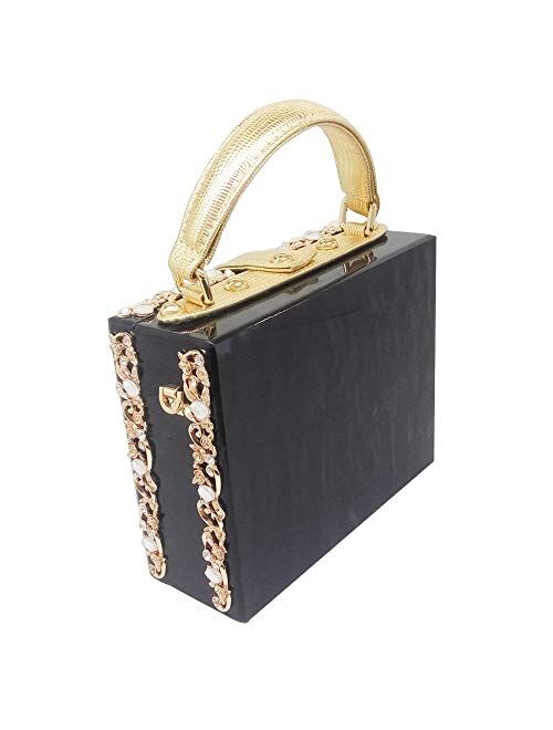 Boutique De FGG Acrylic & Flower Designer Shoulder Bags for Women Crossbody Bag Rhinestones Top-Handle Box Tote Handbags