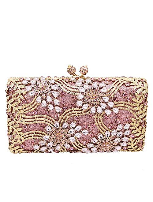 Boutique De FGG Women Flower Evening Bags Crystal Clutch Wedding Handbag and Purse Bridal Party Dinner Minaudiere Bag