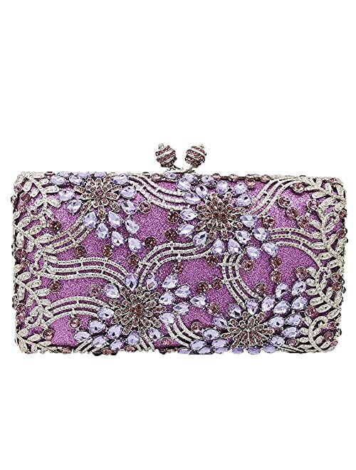 Boutique De FGG Women Flower Evening Bags Crystal Clutch Wedding Handbag and Purse Bridal Party Dinner Minaudiere Bag