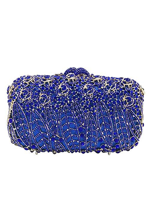 Boutique De FGG Dazzling Crystal Flower Clutch for Women Evening Minaudiere Bags Wedding Party Purses and Handbags