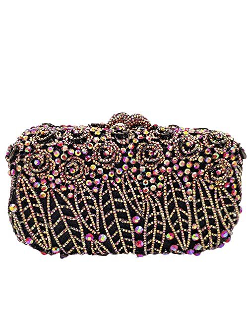 Boutique De FGG Dazzling Crystal Flower Clutch for Women Evening Minaudiere Bags Wedding Party Purses and Handbags