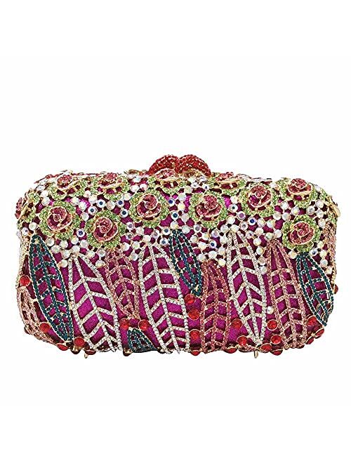 Boutique De FGG Dazzling Crystal Flower Clutch for Women Evening Minaudiere Bags Wedding Party Purses and Handbags