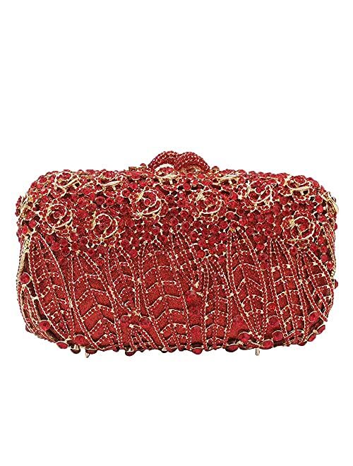 Boutique De FGG Dazzling Crystal Flower Clutch for Women Evening Minaudiere Bags Wedding Party Purses and Handbags