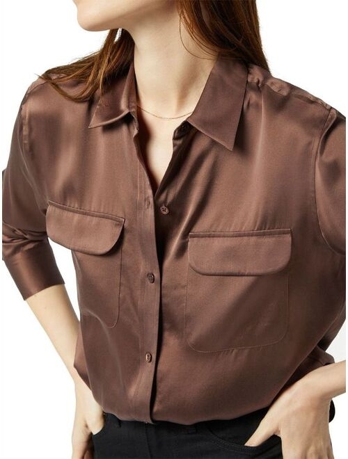 Equipment satin-finish flap-pocket shirt