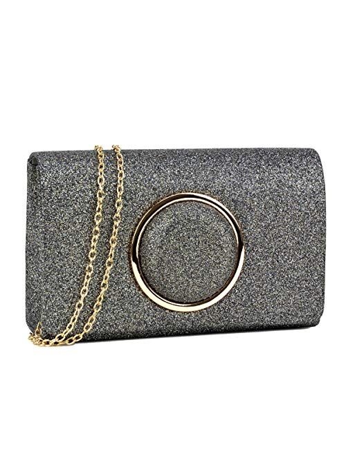 Dasein Womens Evening Bag Glitter Frosted Clutch Sparkle Wedding Cocktail Party Prom Purse