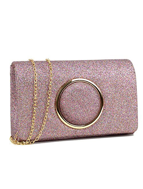 Dasein Womens Evening Bag Glitter Frosted Clutch Sparkle Wedding Cocktail Party Prom Purse