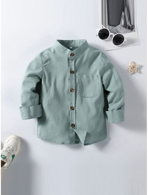 Shein Toddler Boys Solid Pocket Patched Shirt