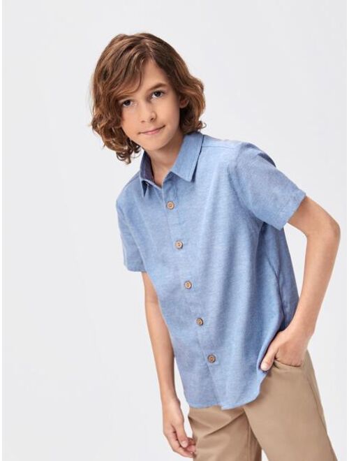 SHEIN Boys Solid Button Front Shirt