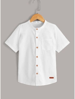 Boys Letter Patched Button Through Shirt