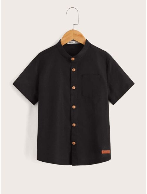 SHEIN Boys Letter Patched Button Through Shirt