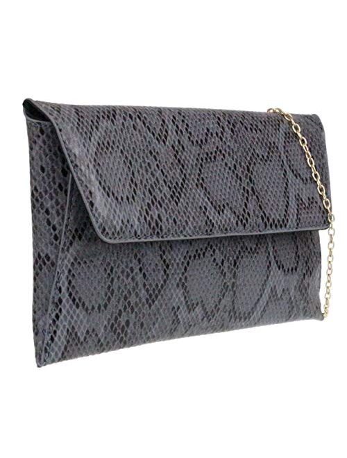 Girly Handbags Snake Skin Envelope Clutch Bag