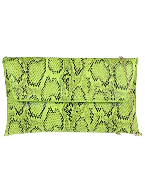 Girly Handbags Snake Skin Envelope Clutch Bag