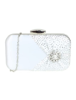 Girly Handbags Womens Satin Brooch Layer Diamante Compact Clutch Bag