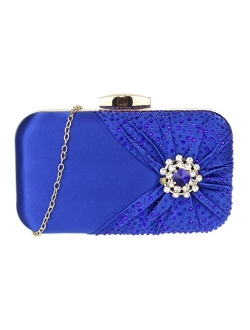 Girly Handbags Womens Satin Brooch Layer Diamante Compact Clutch Bag