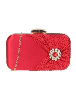 Girly Handbags Womens Satin Brooch Layer Diamante Compact Clutch Bag