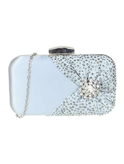 Girly Handbags Womens Satin Brooch Layer Diamante Compact Clutch Bag