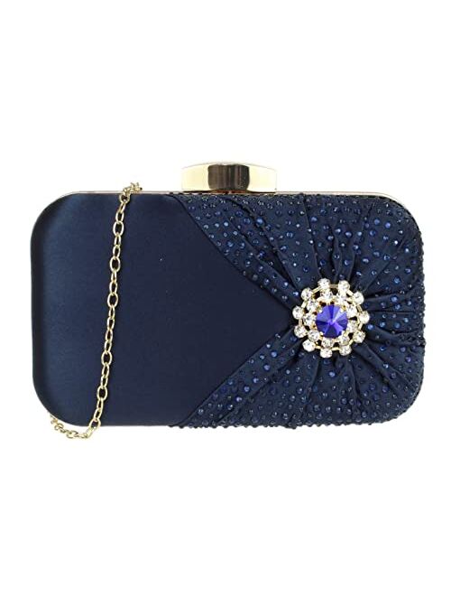 Girly Handbags Womens Satin Brooch Layer Diamante Compact Clutch Bag