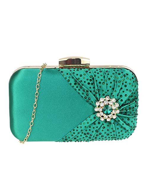 Girly Handbags Womens Satin Brooch Layer Diamante Compact Clutch Bag