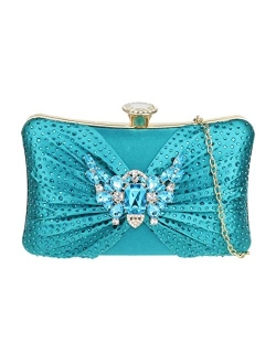 Girly Handbags Womens Diamante Brooch Satin Hard Case Clutch Bag