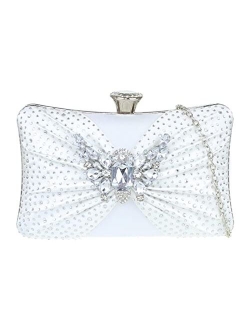 Girly Handbags Womens Diamante Brooch Satin Hard Case Clutch Bag