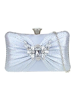 Girly Handbags Womens Diamante Brooch Satin Hard Case Clutch Bag