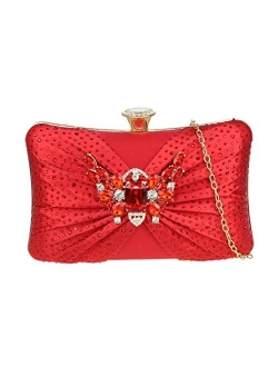 Girly Handbags Womens Diamante Brooch Satin Hard Case Clutch Bag