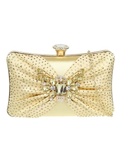 Girly Handbags Womens Diamante Brooch Satin Hard Case Clutch Bag