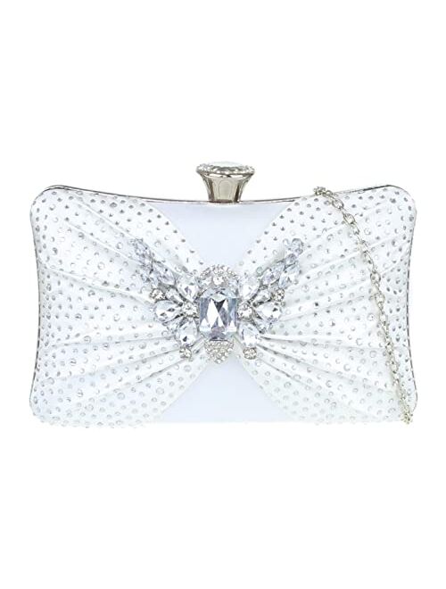 Girly Handbags Womens Diamante Brooch Satin Hard Case Clutch Bag