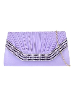 Girly Handbags Womens Pleated Gemstones Clutch Bag